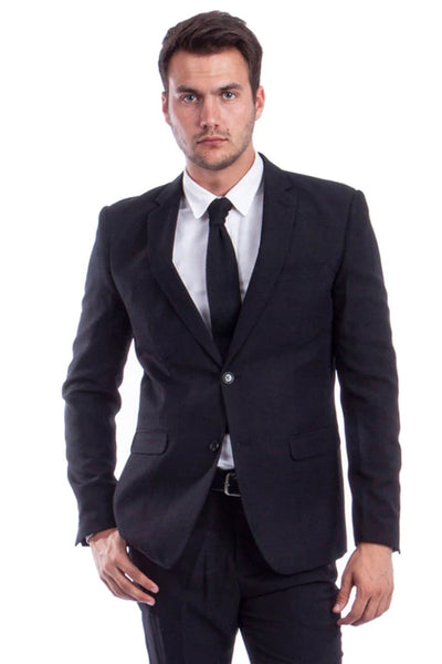 Men's Two Button Basic Hybrid Fit Business Suit In Black 1 DN-0557  - from alligatorwarehouse.com