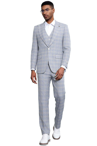 Men's Stacy Adams Vested Peak Lapel Baby Blue Plaid Prom & Wedding Suit 1 SM182H1-02-38R  - from alligatorwarehouse.com