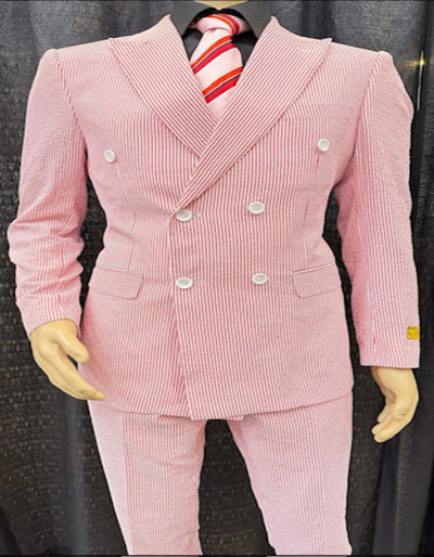 Red Double Breasted Suit - Red and White Pinstripe Suit - Red Seersucker Suit - Cotton Suit 2 Pixior-DB-Seersucker-Double Breasted  - from alligatorwarehouse.com