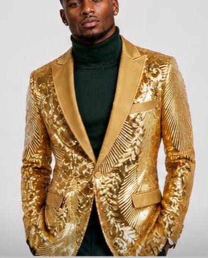 Mens Sequin Christmas Holiday Blazer – Luxury Party Jacket for New Year Jacket Sparkly Dinner Jacket in color "Gold"