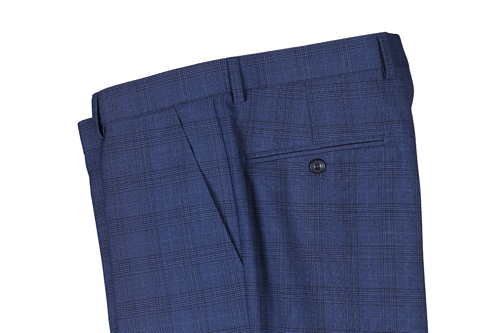 San Gemini Collection - 3 Piece Suit 2 Buttons Blue Glen Plaid Regular Fit