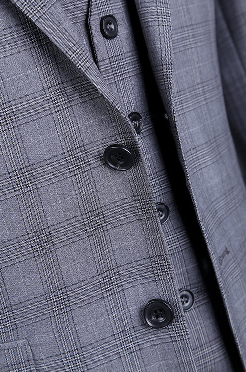 San Gemini Collection - 3 Piece Suit 2 Buttons Gray Glen Plaid Regular Fit