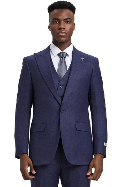 Men's Stacy Adams Vested One Button Wide Peak Lapel Windowpane Plaid Suit in Eggplant Purple 1 SM161H1-66-38R  - from alligatorwarehouse.com