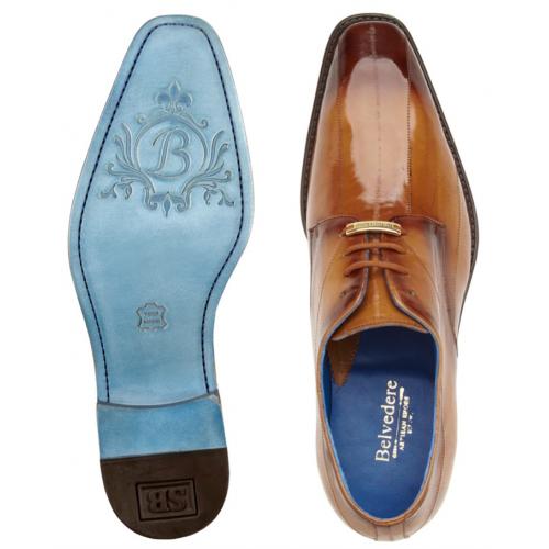 Genuine Eel Skin Loafers Men's Slip-On Dress Shoes - Belvedere Italo Antique Camel 3   - from alligatorwarehouse.com