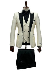 Ivory Tuxedo - Cream Wedding Suit  - Off White Groom 1 Button  Suit