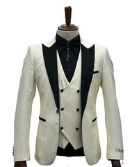 Ivory Tuxedo - Cream Wedding Suit  - Off White Groom 1 Button  Suit