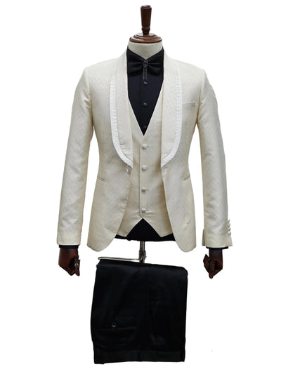Ivory Tuxedo - Cream Wedding Suit  - Off White Groom Shawl Lapel Suit 1   - from alligatorwarehouse.com