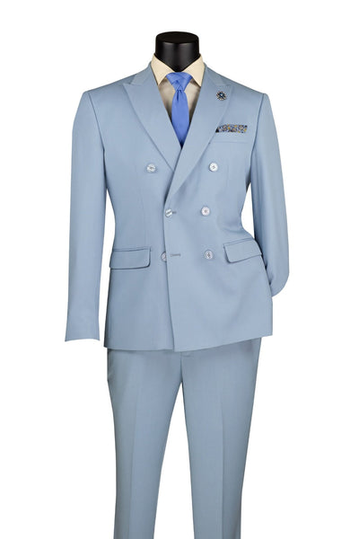 Ice Blue Slim Fit Double Breasted 2 Piece Suit with Flexible Elastic Waistband 1 SO1SDB-1_ICEBLUE_40R  - from alligatorwarehouse.com