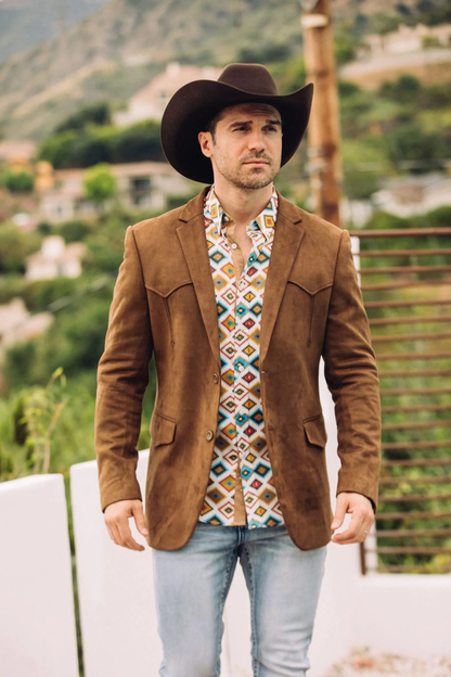 Platini Brown Faux Suede Western Sport Coat for Men – Rugged Frontier Style
