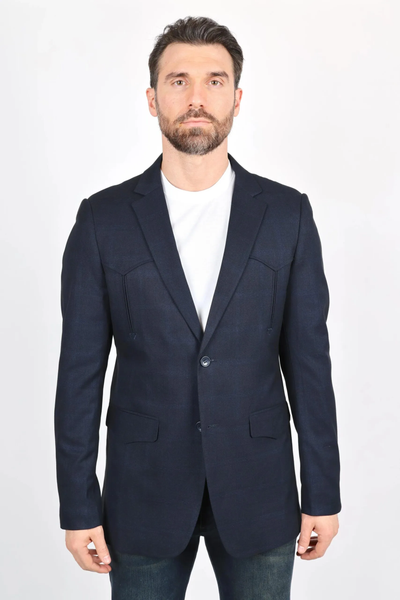 Mens Navy Platini Western Blazer – Stylish Frontier Sport Coat