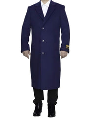 3 Button Full Length Wool Dress Ankle length Top Coat/Overcoat In Indigo Blue