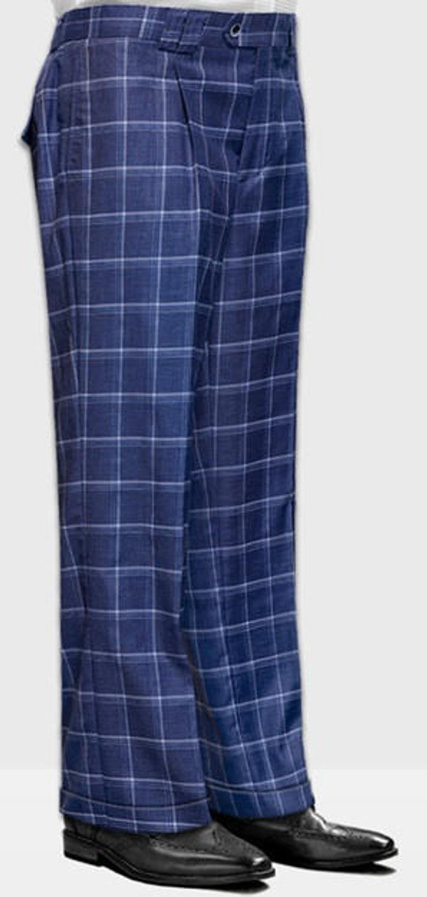 Statement Mens Indigo Plaid Wool Baggy Leg Pants