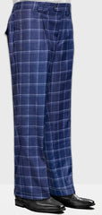 Statement Mens Indigo Plaid Wool Baggy Leg Pants