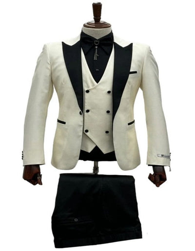 Ivory Wedding Suit - Peak Label Cream Tuxedo Suit - Ivory Dinner Jacket Plus Pants 2   - from alligatorwarehouse.com