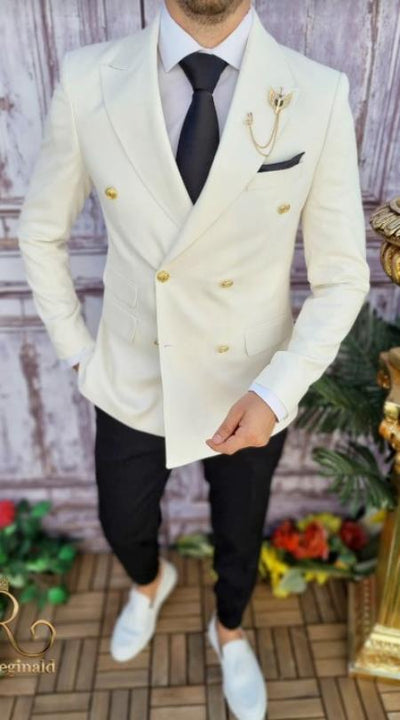Ivory Double Breasted Blazer With Gold Buttons - Cream Sport Coat - Off White Jacket 1 PLEASE-SELECT-YOUR-SIZE-JA63397  - from alligatorwarehouse.com