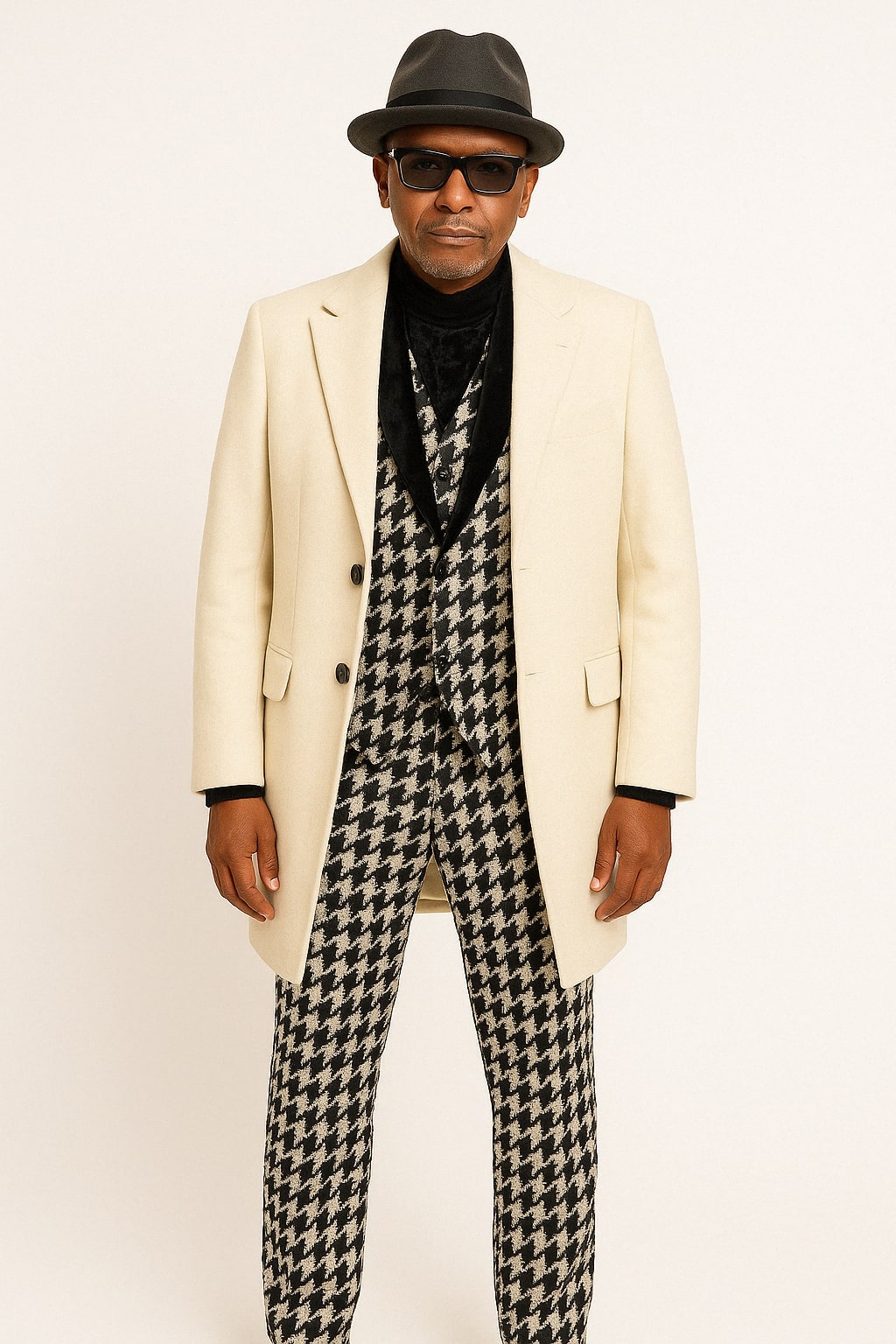 Ivory Overcoat Carmel Zhao Mens 3/4 Length Top Coat - Single Breasted Carcoat