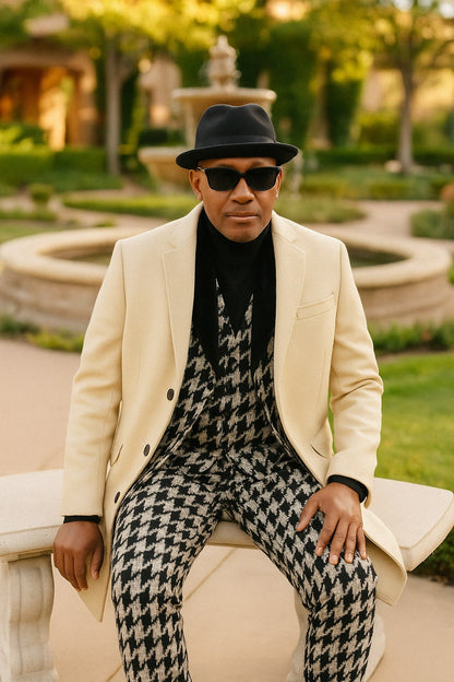 Ivory Overcoat Carmel Zhao Mens 3/4 Length Top Coat - Single Breasted Carcoat