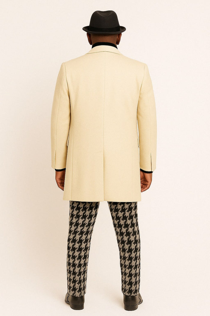 Ivory Overcoat Carmel Zhao Mens 3/4 Length Top Coat - Single Breasted Carcoat