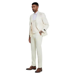 2024 Ivory Paisley 3pc Men's Suit Tuxedo by Tazzio