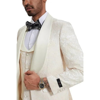 2024 Ivory Paisley 3pc Men's Suit Tuxedo by Tazzio 5   - from alligatorwarehouse.com
