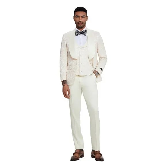 2024 Ivory Shiny Floral Mens 3pc Suit by Tazzio