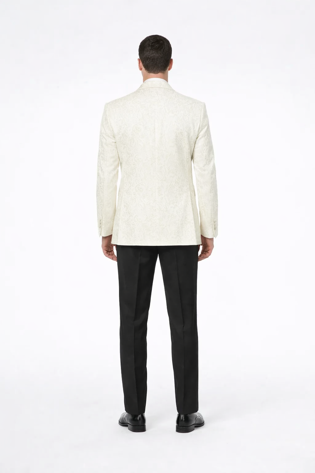 Designer Ivory Paisley Tuxedo Jacket with Shawl Lapel – Groom, Wedding & Prom Style