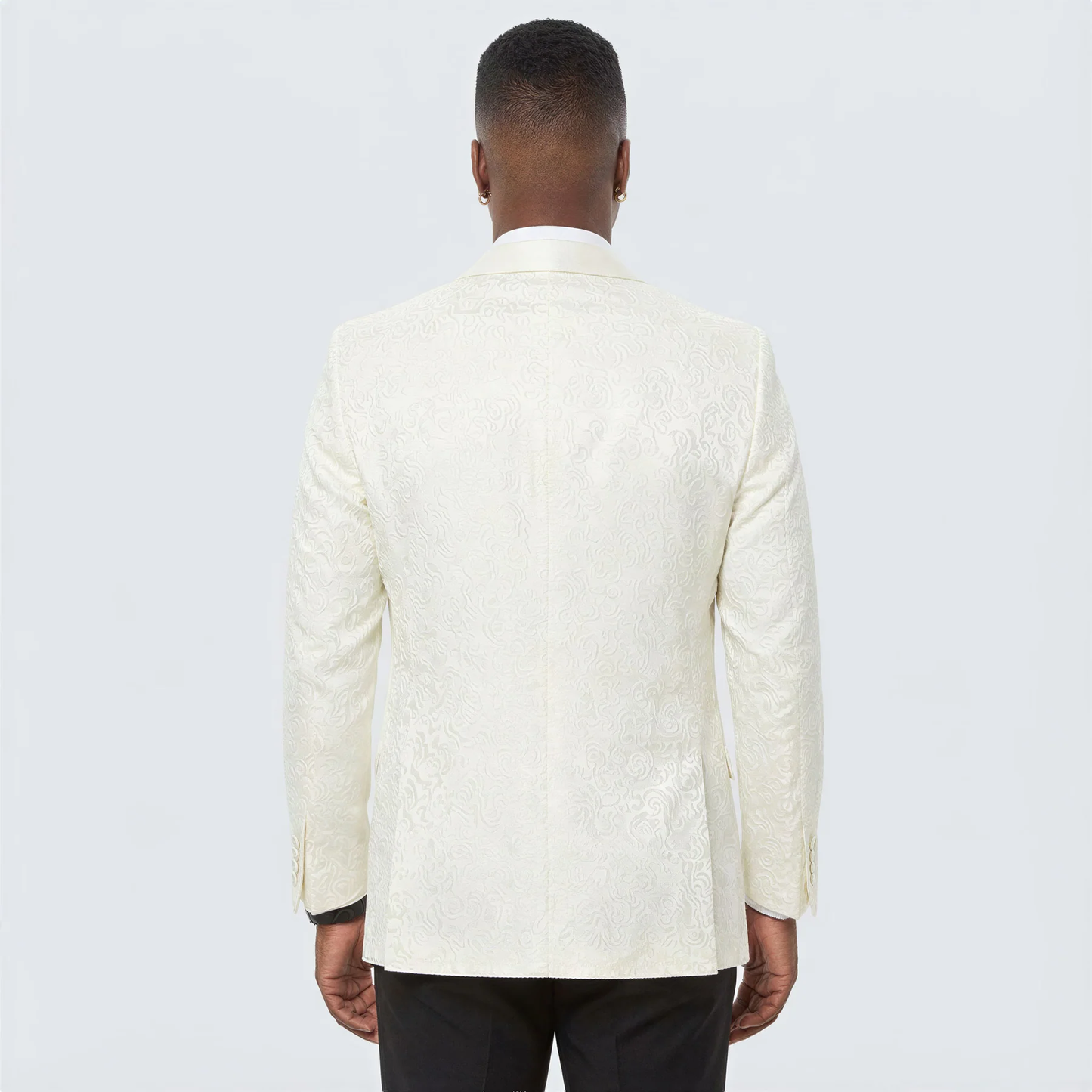 Designer Ivory Paisley Tuxedo Jacket with Shawl Lapel – Groom, Wedding & Prom Style