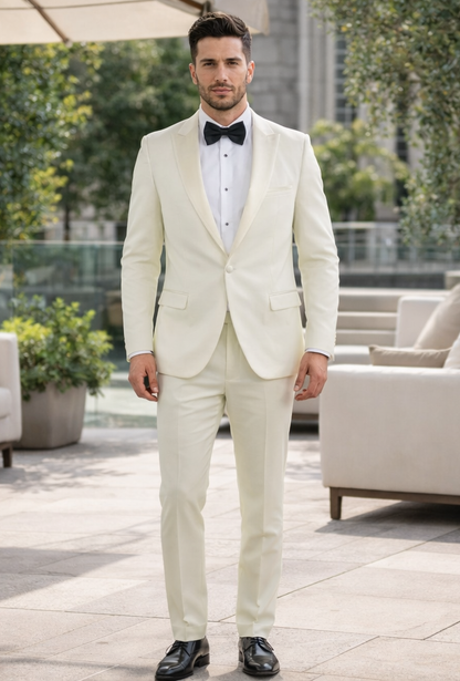 Ivory Slim Fit Tuxedo for Men with Peak Lapel – Wedding & Prom Suit