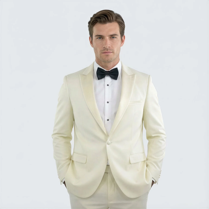 Ivory Slim Fit Tuxedo for Men with Peak Lapel – Wedding & Prom Suit