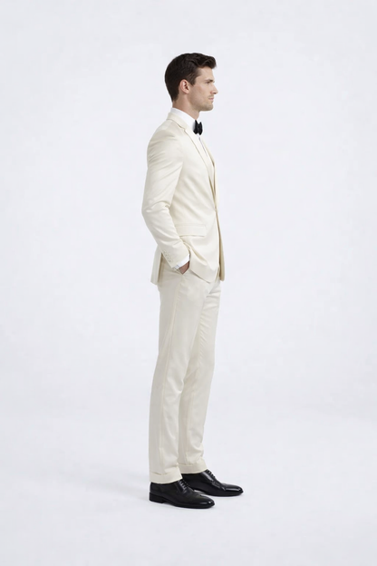 Ivory Slim Fit Tuxedo for Men with Peak Lapel – Wedding & Prom Suit