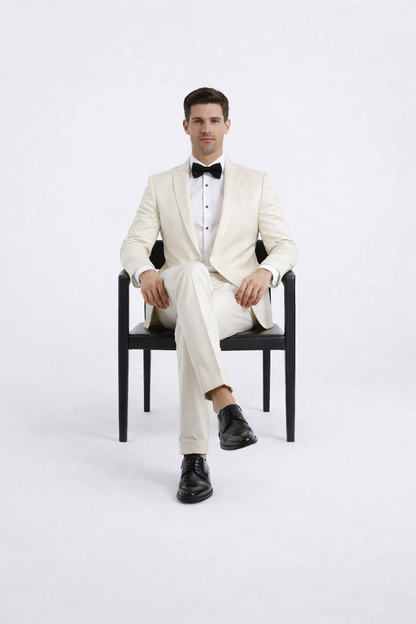 Ivory Slim Fit Tuxedo for Men with Peak Lapel – Wedding & Prom Suit