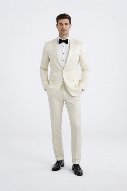 Ivory Slim Fit Tuxedo for Men with Peak Lapel – Wedding & Prom Suit