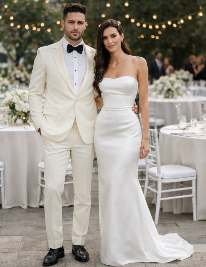 Ivory Slim Fit Tuxedo for Men with Peak Lapel – Wedding & Prom Suit