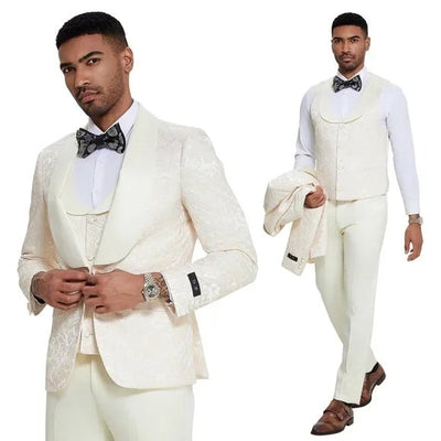2024 Ivory Paisley 3pc Men's Suit Tuxedo by Tazzio 1   - from alligatorwarehouse.com