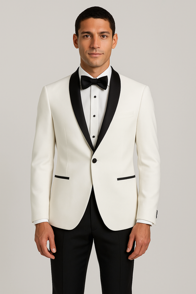 Mens Designer Ivory & Black Traditional Shawl Dinner Jacket 5   - from alligatorwarehouse.com