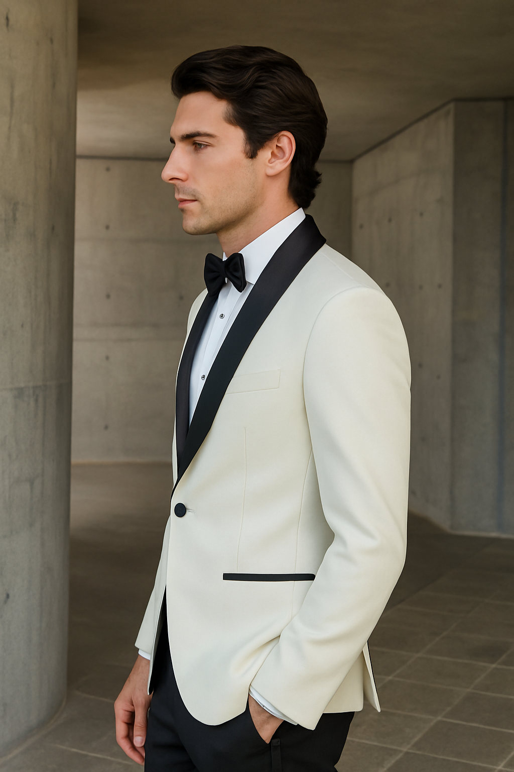 Mens Designer Ivory & Black Traditional Shawl Dinner Jacket