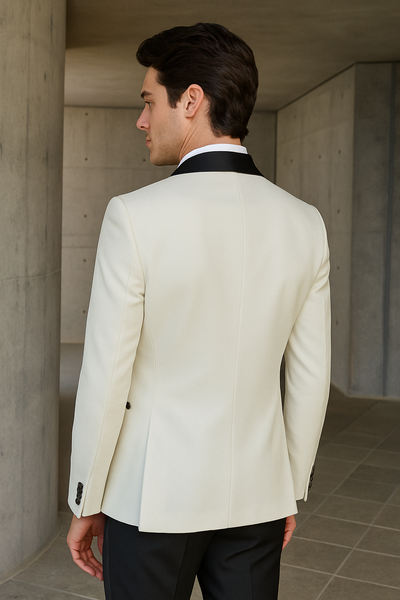 Mens Designer Ivory & Black Traditional Shawl Dinner Jacket 9   - from alligatorwarehouse.com