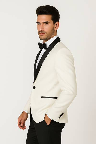 Mens Designer Ivory & Black Traditional Shawl Dinner Jacket 4   - from alligatorwarehouse.com