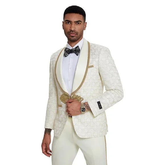2024 Ivory and Gold 2pc Men's Suit by Tazzio