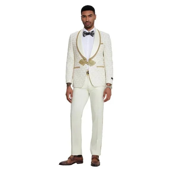 2024 Ivory and Gold 2pc Men's Suit by Tazzio