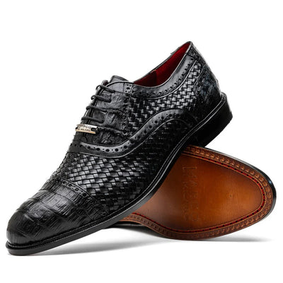 Marco Di Milano John Men's Shoes Exotic Caiman Crocodile / Woven Leather Dress Oxfords 1 JOHN_CAIMAN FUSCUS_BLACK_8.5  - from alligatorwarehouse.com