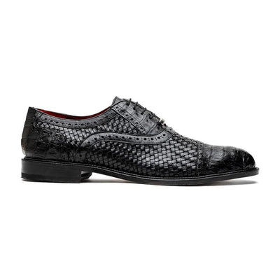 Marco Di Milano John Men's Shoes Exotic Caiman Crocodile / Woven Leather Dress Oxfords 2 JOHN_CAIMAN FUSCUS_BLACK_8.5  - from alligatorwarehouse.com