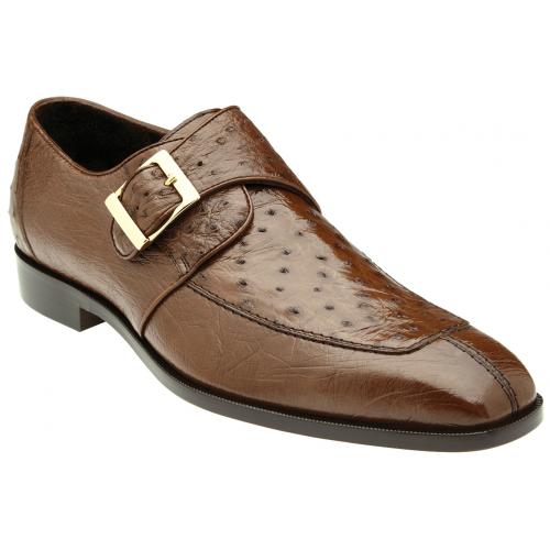 Belvedere Josh  Brown Genuine Ostrich Monk Strap Loafer 1 MEN 114011 BROWN-M-06  - from alligatorwarehouse.com
