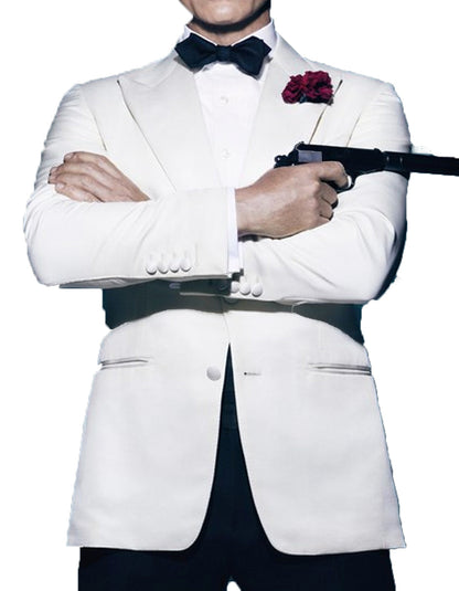 Men’s 007 Inspired White Tuxedo Jacket, James Bond Style Formal Dinner Jacket for Weddings and Prom