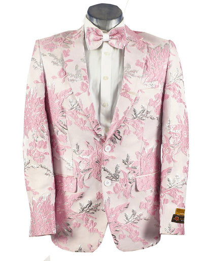Mens 2 Button Pink, Silver, & White Floral Paisley Prom and Wedding Tuxedo Blazer 1 Jennifer-Pink-Suit-XS  - from alligatorwarehouse.com