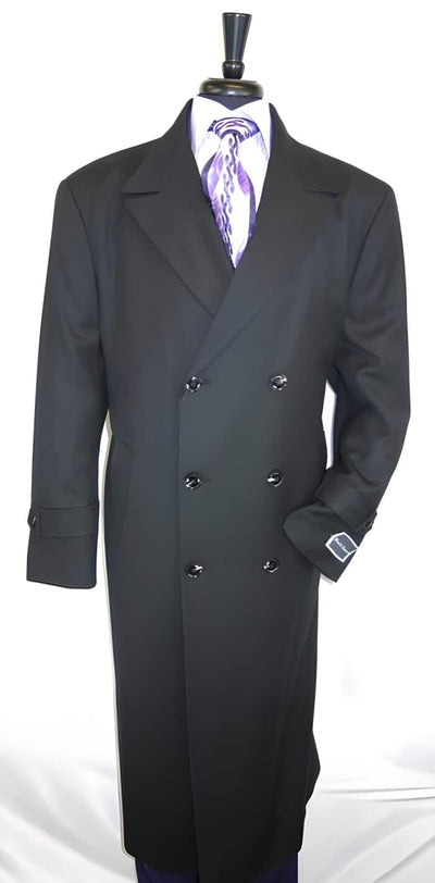 Men's Double Breasted Jet Black Overcoat 1   - from alligatorwarehouse.com