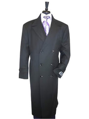 Jet Black Double Breasted 100% Wool Button Closure Overcoat - Mens Topcoat