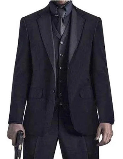 Men’s John Wick Inspired Black Vested Suit, Formal 3 Piece Wedding Business Dress Suit