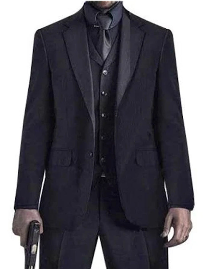 Men’s John Wick Inspired Black Vested Suit, Formal 3 Piece Wedding Business Dress Suit