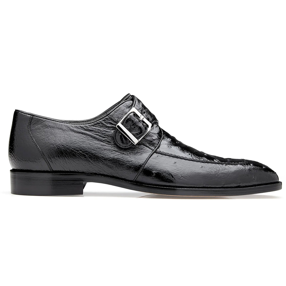 Men's Belvedere Josh Single Monkstrap Ostrich Dress Shoe in Black